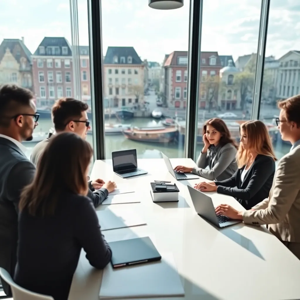 Strategische denksessie met Nederlandse professionals rond een innovatieve brainstorm tafel