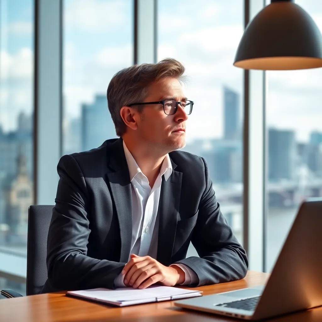 Executive met laptop analyseert strategische gegevens