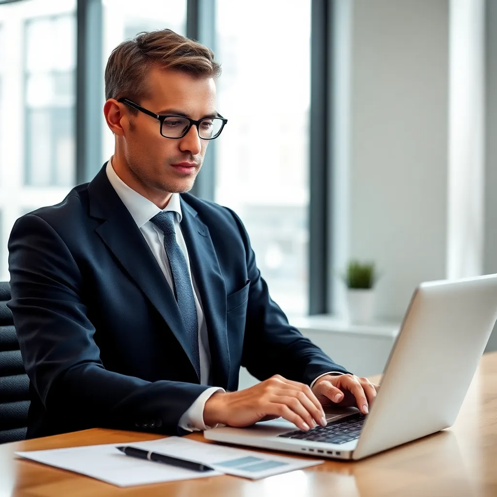 Executive met laptop analyseert strategische gegevens